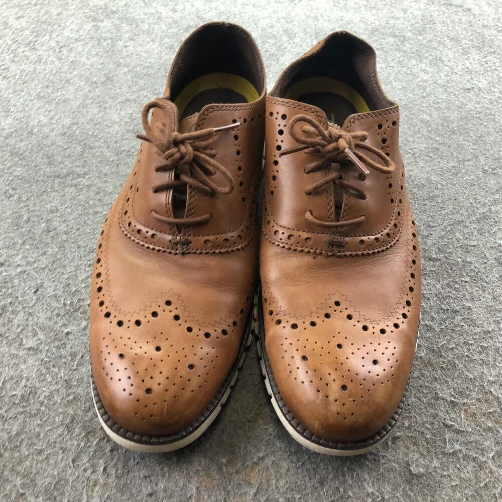 Cole Haan Zerogrand Shoes Mens 9.5 Brown Leather Wingtip Brogue Oxford Sneakers